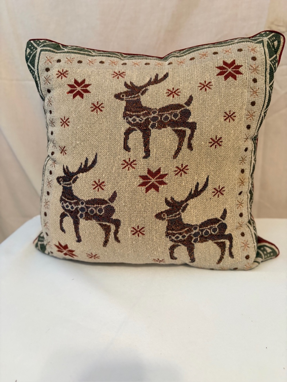 Holiday Reindeer Decorative Pillow - Beige and Brown